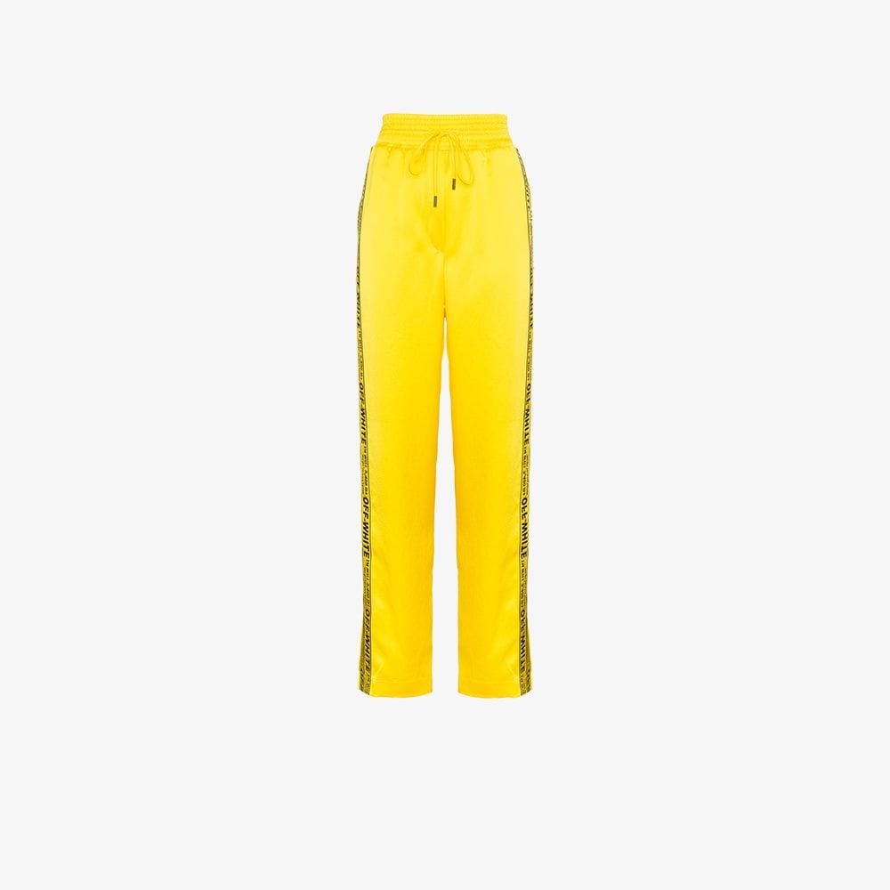 White with Yellow Stripe Logo - Off White Industrial Logo Striped Track Pants