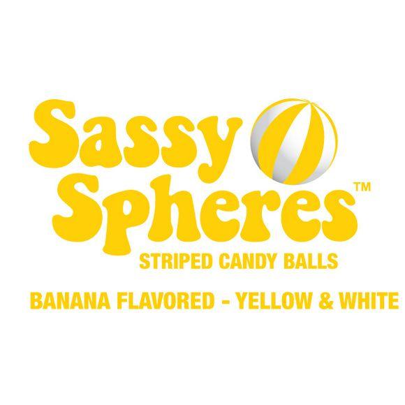 White with Yellow Stripe Logo - Banana Sassy Spheres Yellow Striped Candy Balls: 5LB Bag