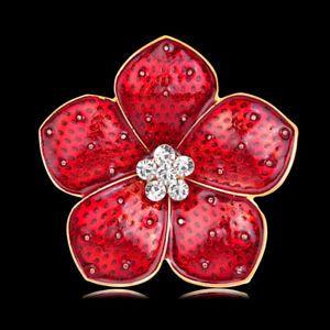 5 Petals Flower with Red Logo - Lovely 5 Petals Flower Crystal Enamel Poppy Brooches Pins Banquet