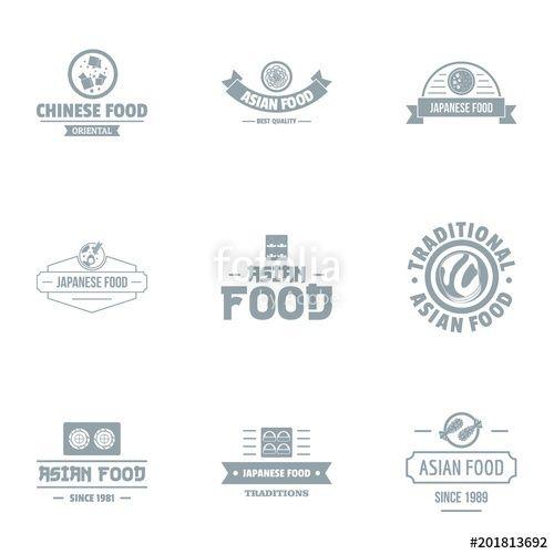 Asian Black and White Logo - Asian food logo set. Simple set of 9 asian food vector logo for web
