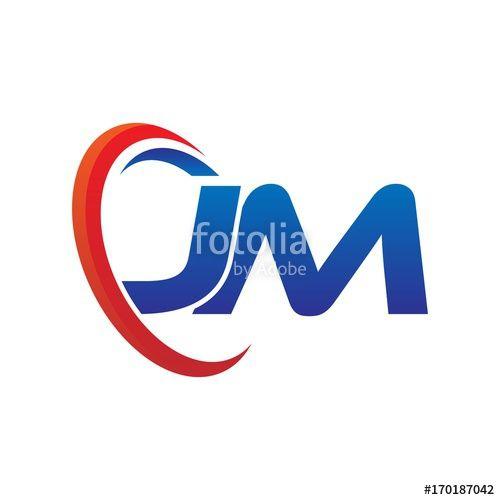 Blue Circle Red Letters Logo - modern dynamic vector initial letters logo jm with circle swoosh red ...