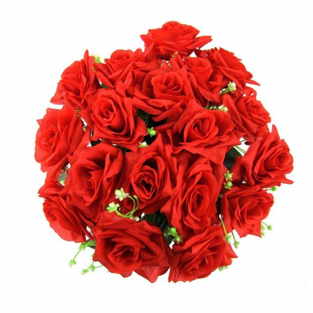 5 Petals Flower with Red Logo - XL 18 Head Open Rose Bouquet Large Premium Fake Silk Artificial ...