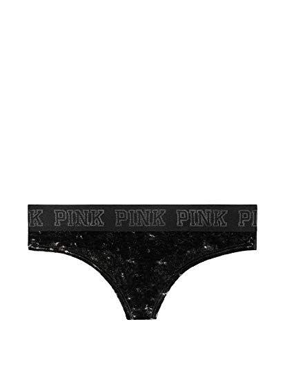 Pink Store Logo - Victoria's Secret Pink Logo Velvet Thong Panty Black at Amazon ...