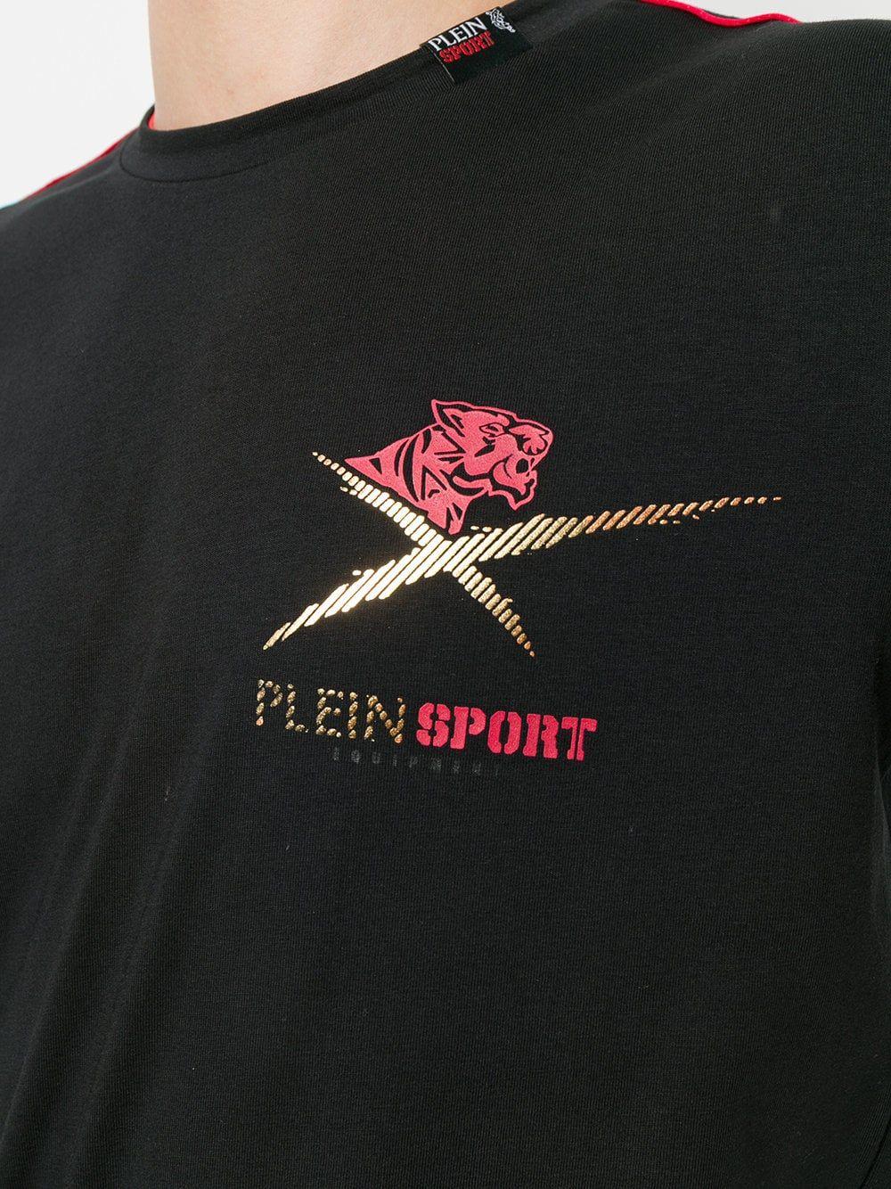 Black and Gold Sports Logo - Plein Sport logo print sports T-shirt BLACK GOLD FEMJOD