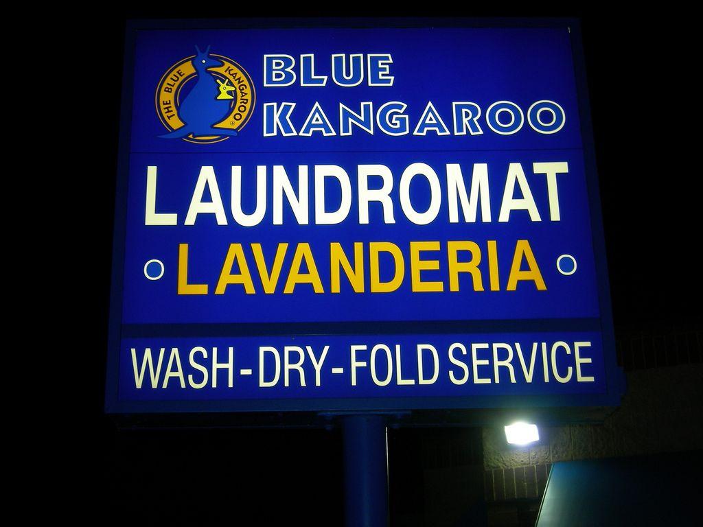 Blue Kangaroo Laundromat Logo - Blue Kangaroo Laundromat sign (lit up) - Elgin, Illinois. | Flickr