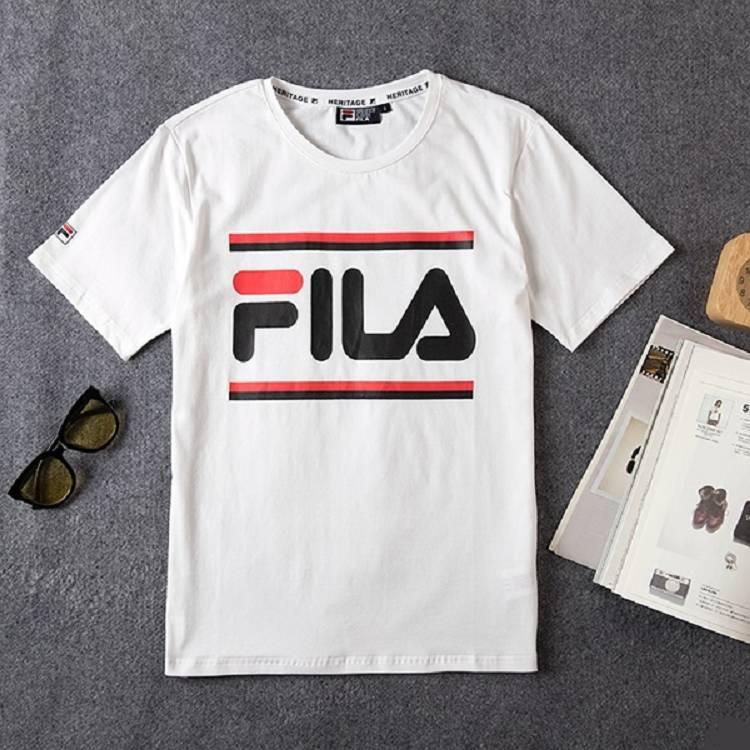 Red and Black Letter Logo - Buy Cheap FILA Letter Logo Red Black Stripes White T-Shirt Online at ...