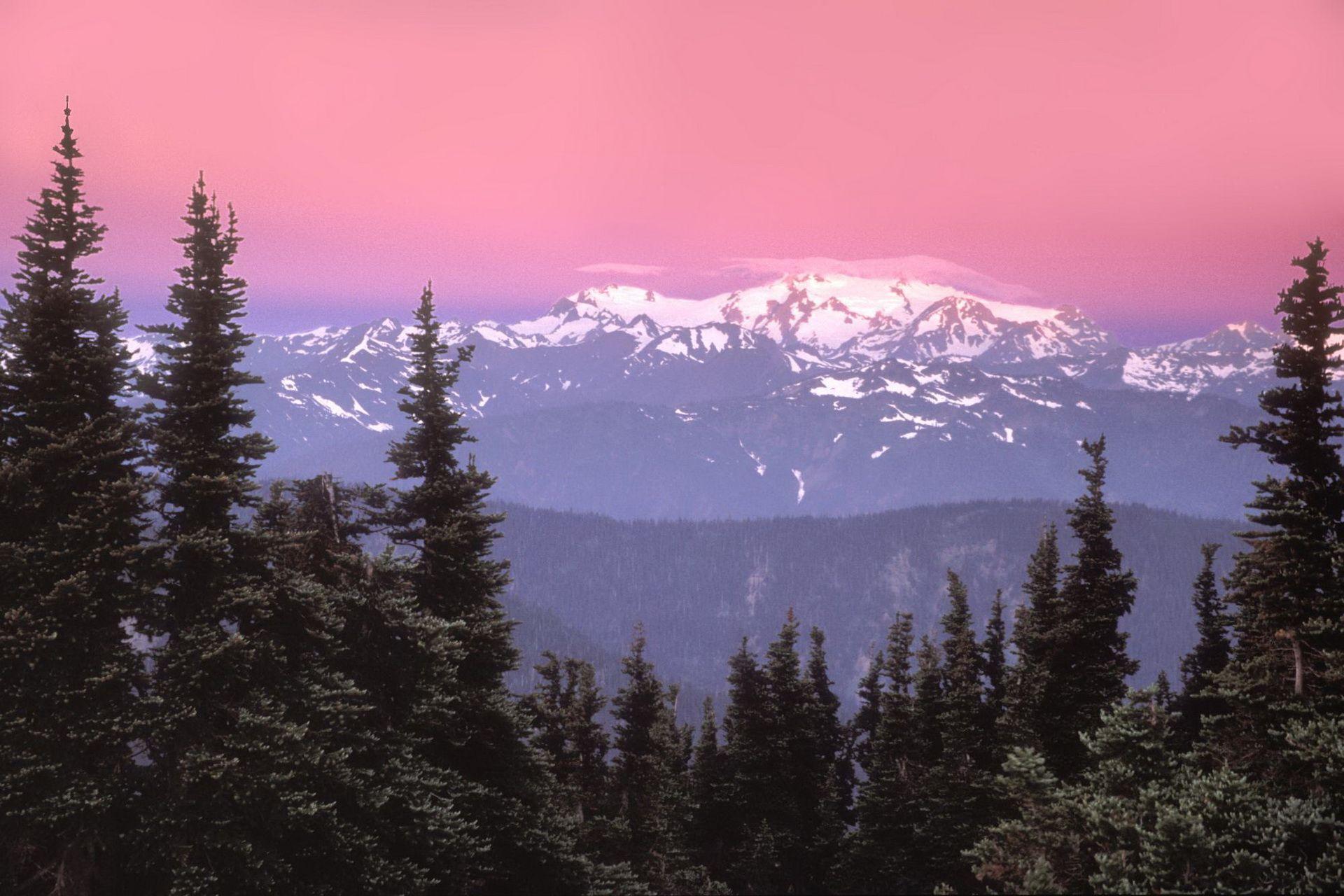 Mountains with Pink Logo - Snowy mountains