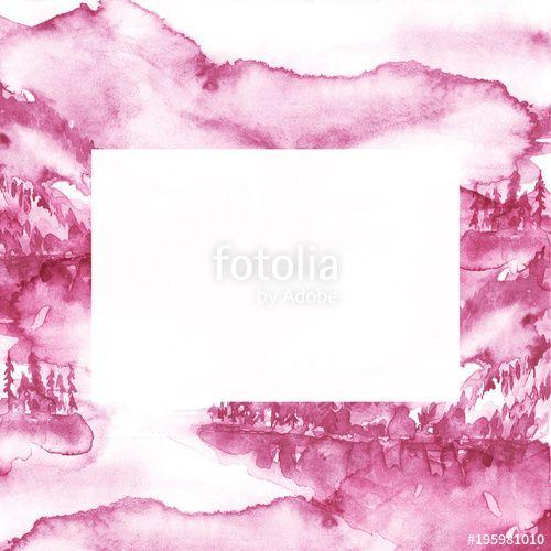 Mountains with Pink Logo - Watercolor painting. Nature, mountains, countryside, pink, purple