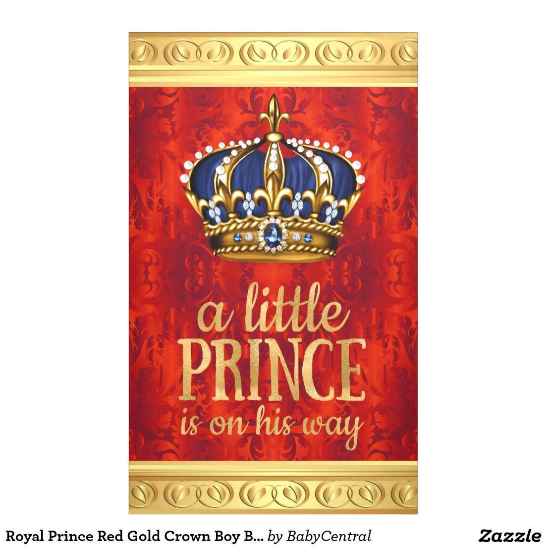 Red and Gold with a Crown of a B Logo - Royal Prince Red Gold Crown Boy Baby Shower Banner. Prince Baby