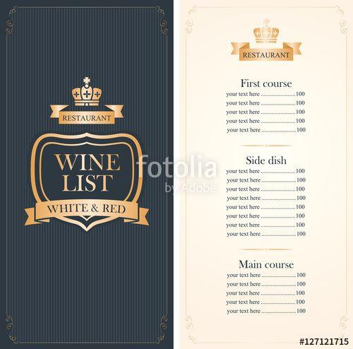 Red and Gold with a Crown of a B Logo - Royal wine list menu with a crown and price in red and gold color