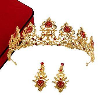 Red and Gold with a Crown of a B Logo - GTVERNH The Princess Bride Headdress Golden Crown Wedding Dress