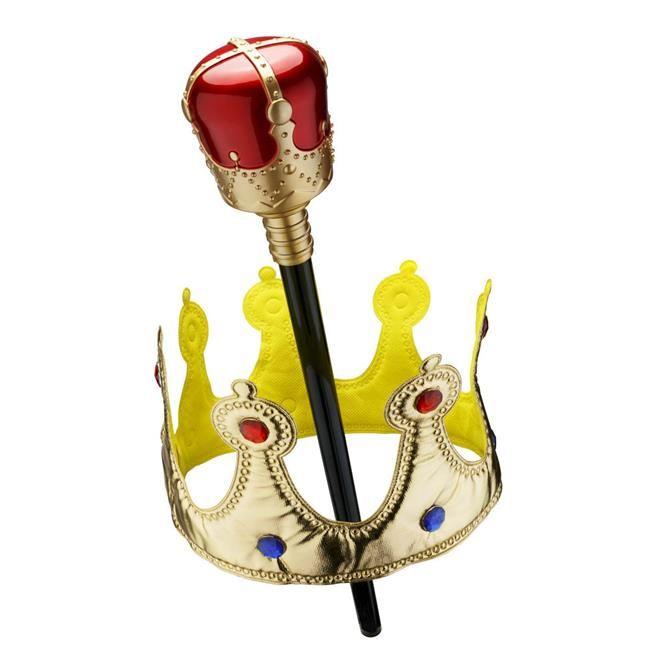 Red and Gold with a Crown of a B Logo - Dress Up America 948-B Royal Gold Crown & Scepter with Blue Orb
