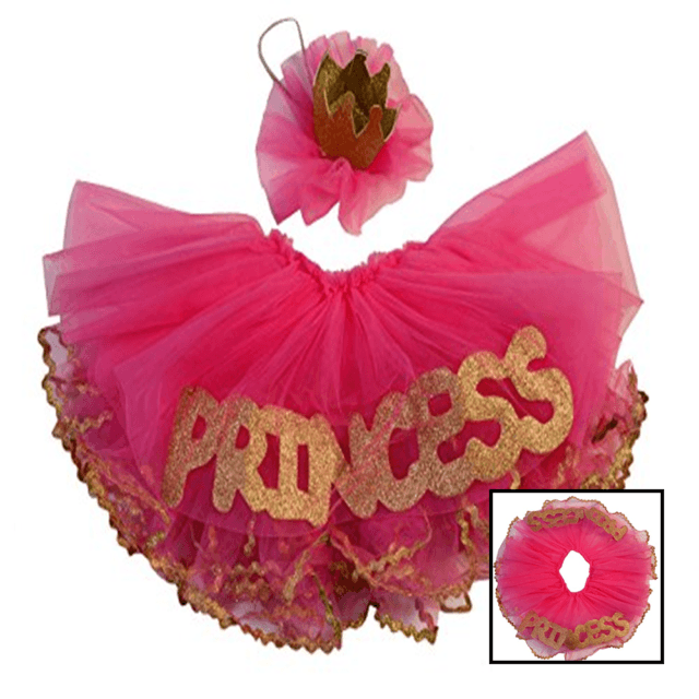 Red and Gold with a Crown of a B Logo - Maxine Pink & Gold Tutu Set Princess Skirt Glitter Crown Baby Photo