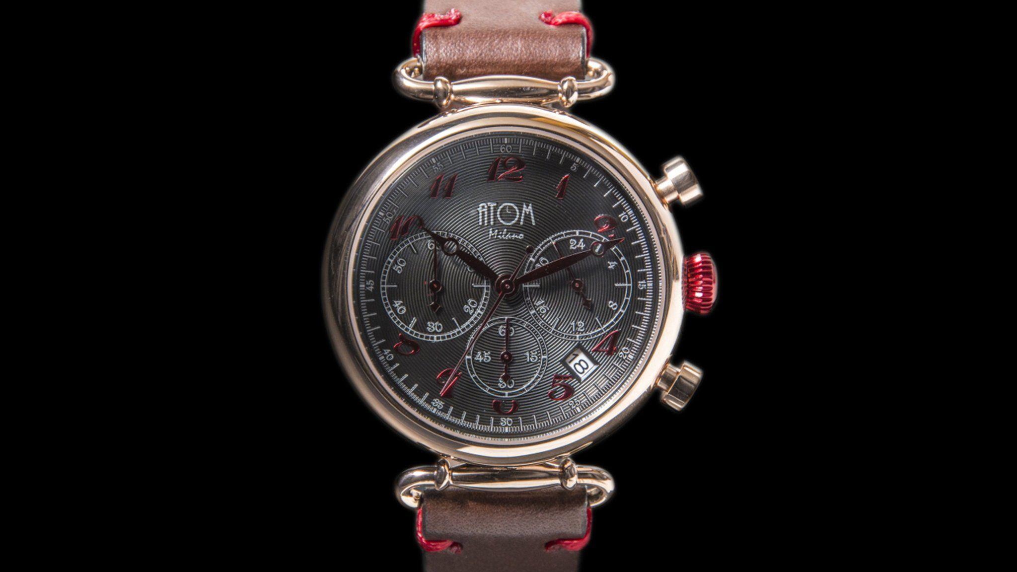 Red and Gold with a Crown of a B Logo - ATOM MILANO 40MM In Rose Gold Case and Leather Strap (RED). Alex