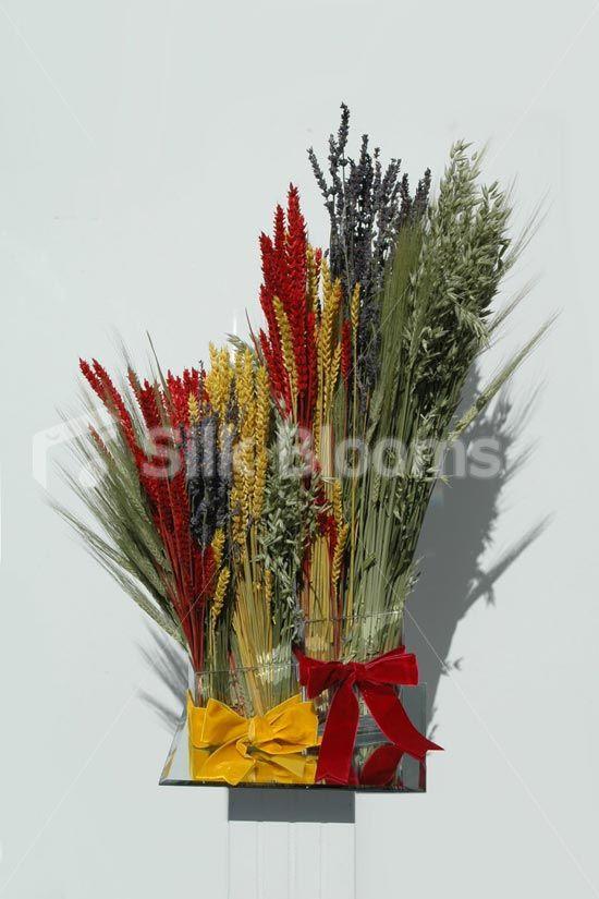 Red Green and Yellow Flower Logo - Shop Set of Two Red, Green & Yellow Wheat & Hay Floral Arrangement