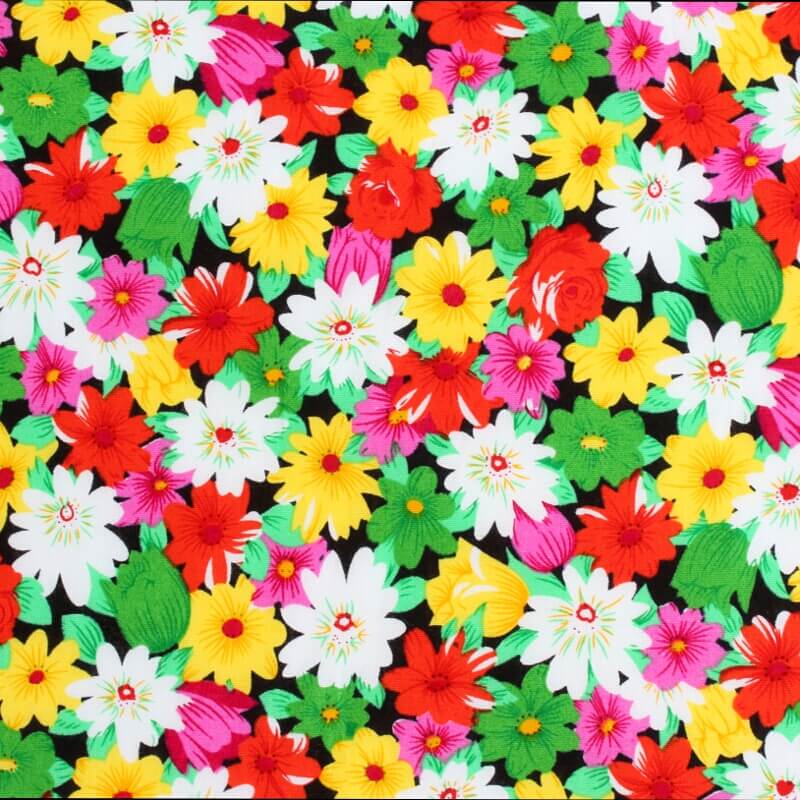 Red Green and Yellow Flower Logo - Cotton – Bright Flowers – Red, Yellow, Green & White | Sewing Bee ...