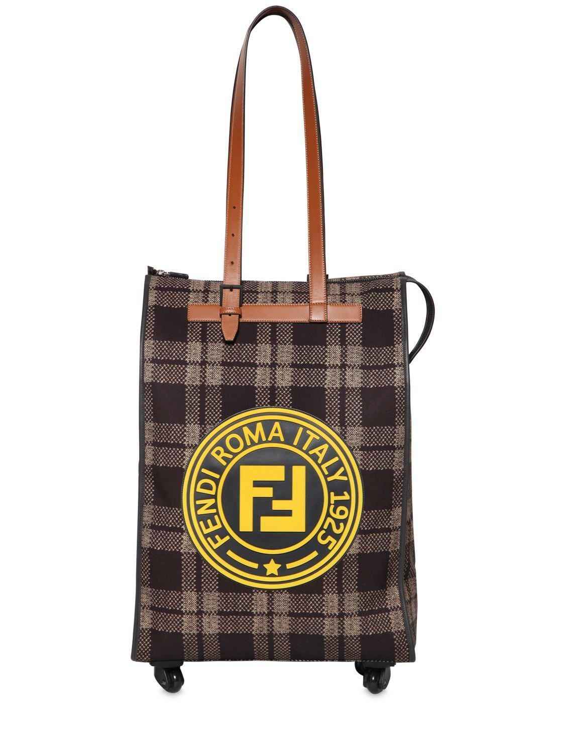 Brown Circle Logo - Fendi Circle Logo Plaid Canvas Rolling Bag in Brown for Men