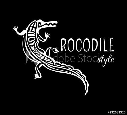 White Alligator Logo - Crocodile Style logo. Outline alligator icon. White animal