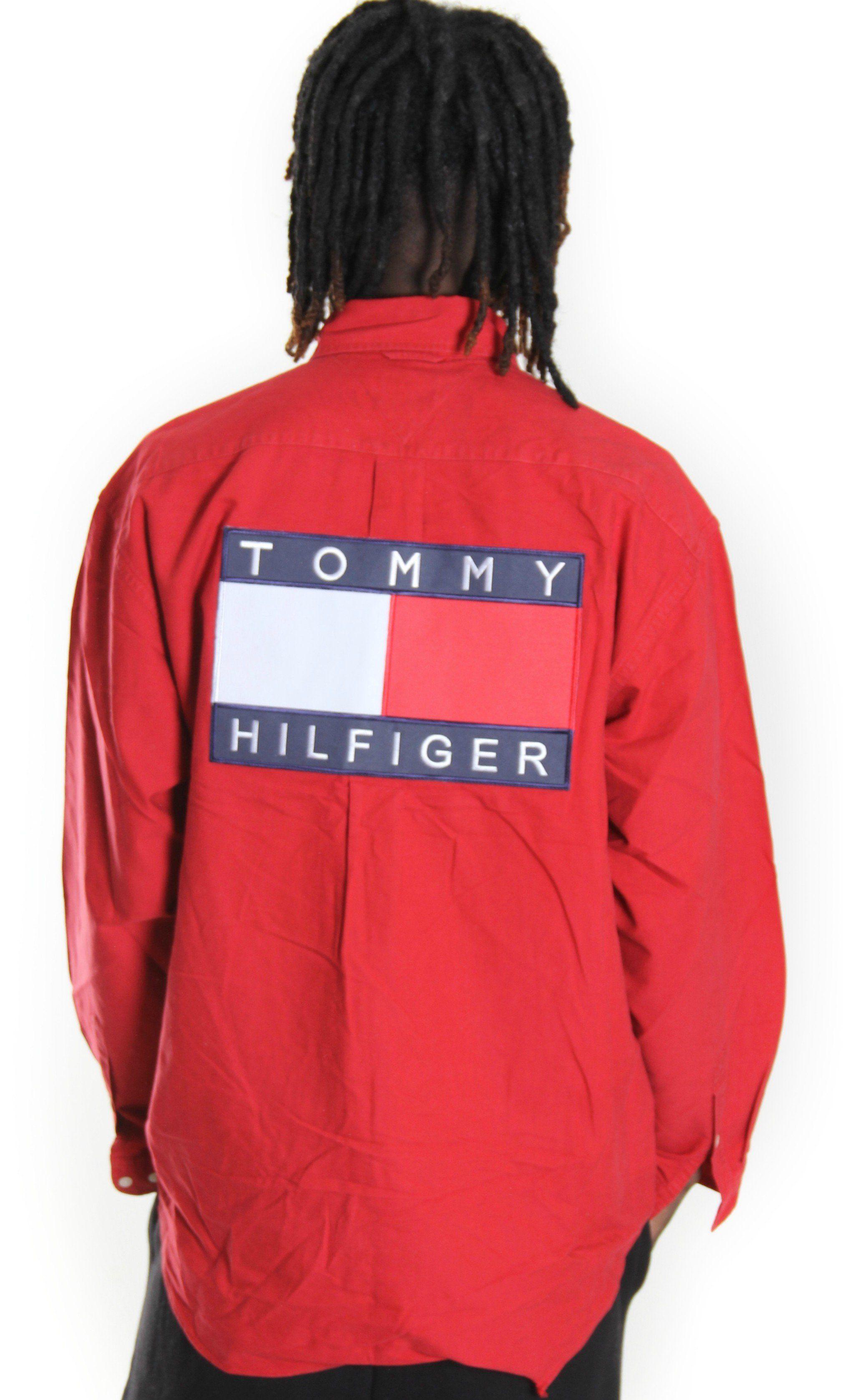 Custom Box Logo - Vintage Tommy Hilfiger Custom Box Logo Back Patch Red Button Down ...