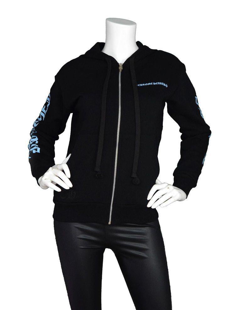 White On Blue Logo - Chrome Hearts Black/Blue Logo Zip Up Hoodie Sweatshirt w. Sterling ...