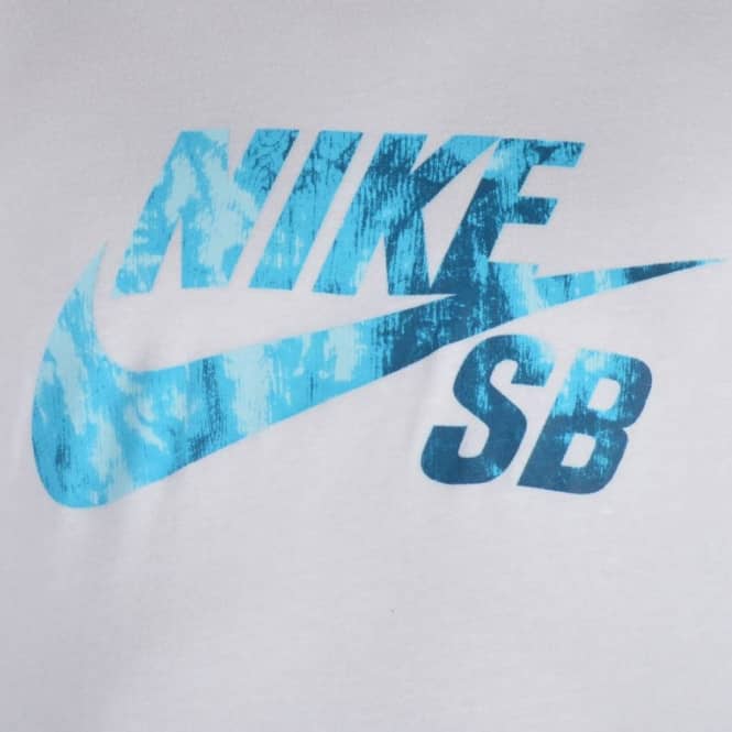 White On Blue Logo - Nike SB Shibori Fill Logo Skate T Shirt White Blue Lagoon