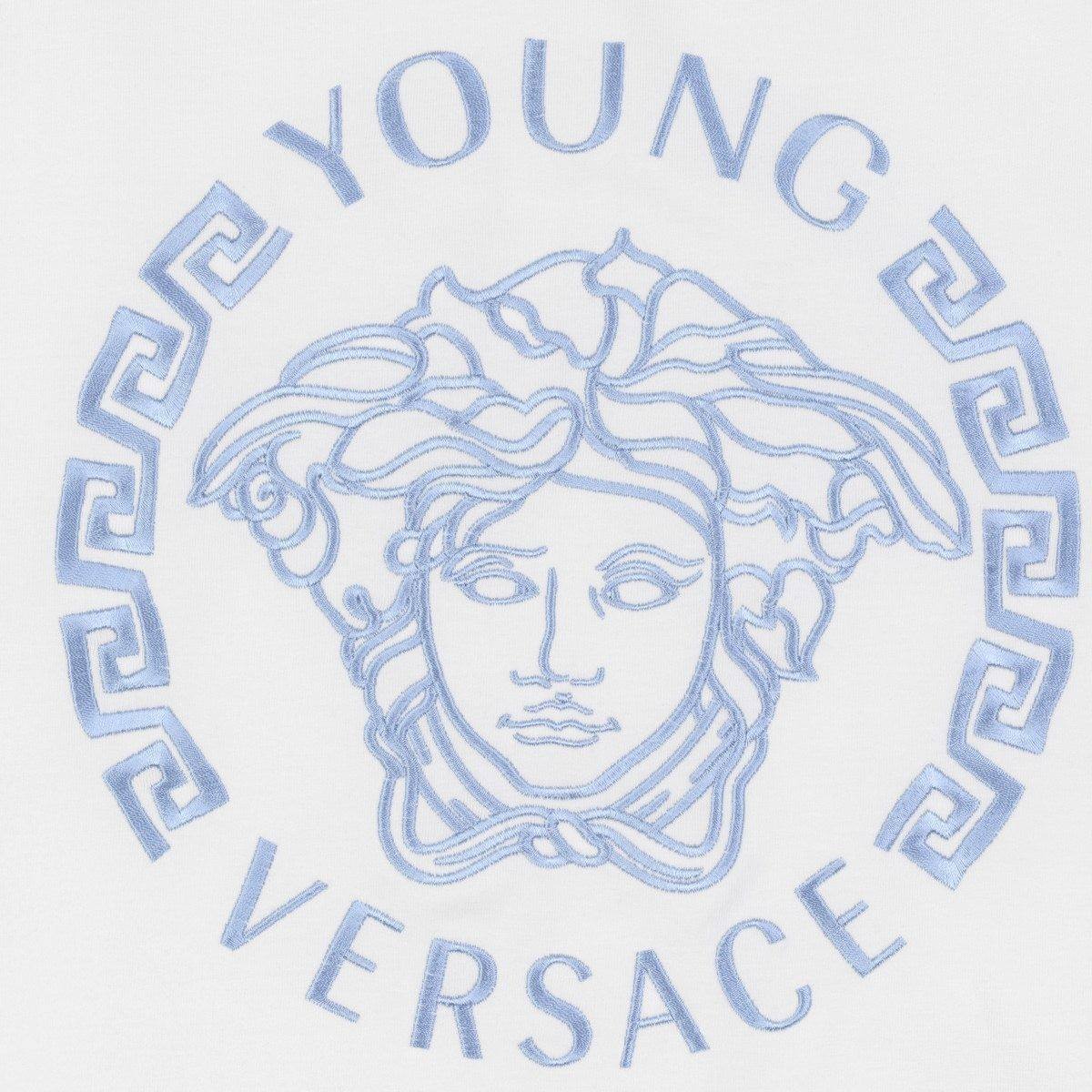 White On Blue Logo - Young Versace White & Blue Logo Baby Blanket
