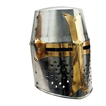 Crusader Helmet Logo - Medieval Knight Brass Crusader Helmet: Amazon.co.uk: Toys & Games