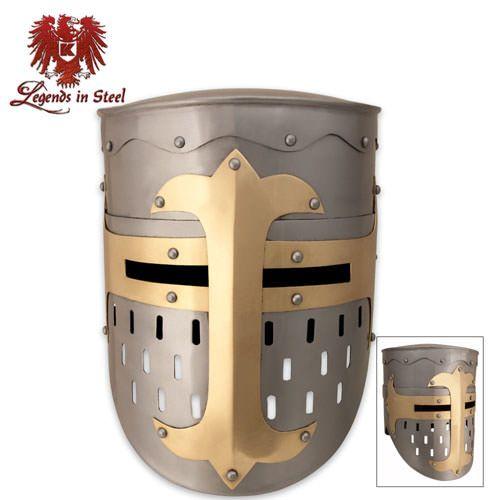 Crusader Helmet Logo - Medieval Crusader Helmet with Brass Fittings. Helmets. Armor