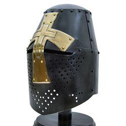 Crusader Helmet Logo - My Armor Store - Crusader Helmet with Brass Cross - Antiqued Finish