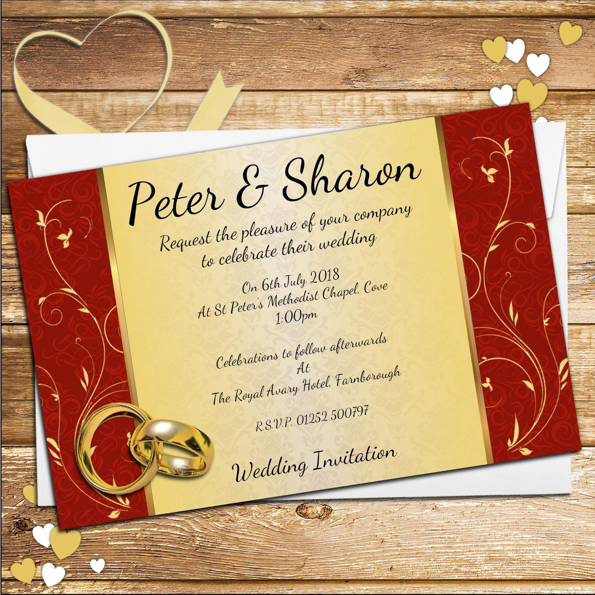 Gold Swirl Company Logo - 10 Personalised Elegant Red & Gold Swirl Wedding Invitations Day or ...
