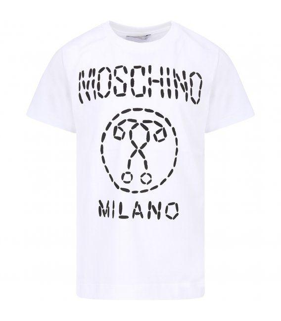 White Boy Logo - MOSCHINO KIDS White boy t-shirt with dotted logo - CoccoleBimbi