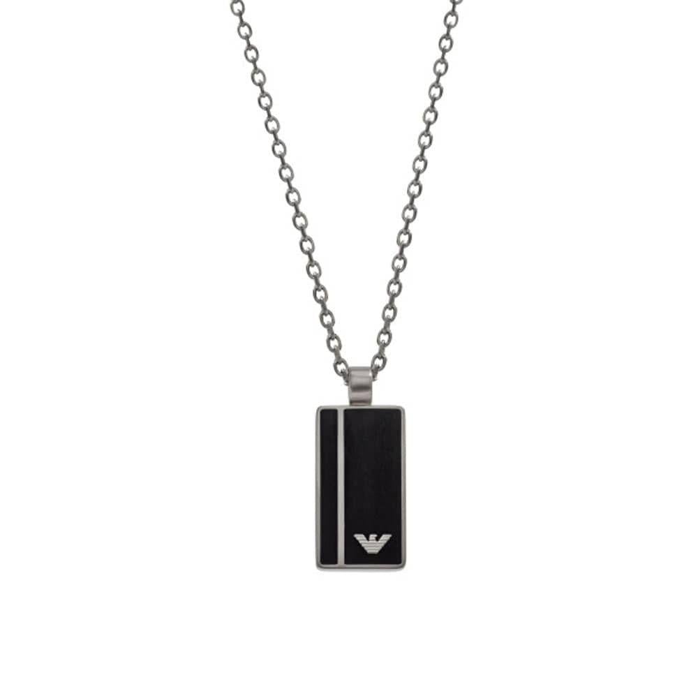 Rectangular Black and White Logo - Emporio Armani Mens Black Logo Rectangular Necklace EGS2031040 ...