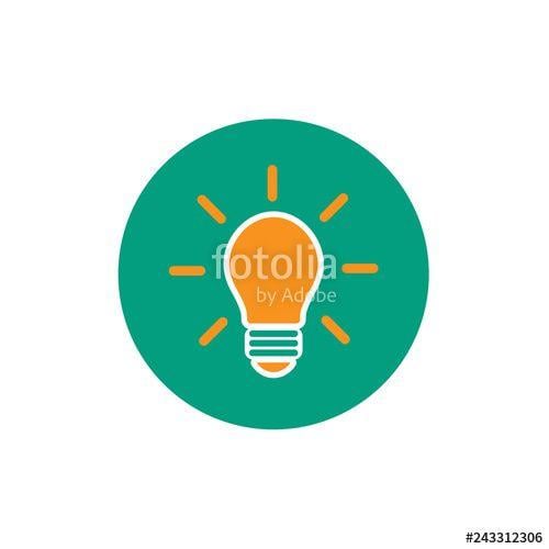 Light Bulb with Orange Circle Logo - orange bulb with rays in blue circle. flat icon. Isolated on white