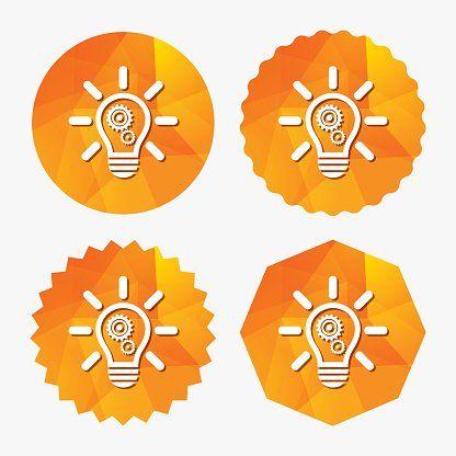 Light Bulb with Orange Circle Logo - Light Lamp Sign Bulb With Gears premium clipart