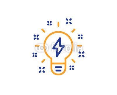 Light Bulb with Orange Circle Logo - Inspiration line icon. Creativity light bulb with lightning bolt ...