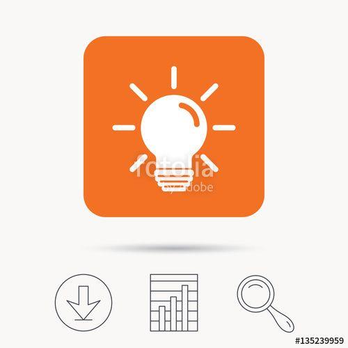 Light Bulb with Orange Circle Logo - Light bulb icon. Lamp sign. Illumination technology symbol. Report ...