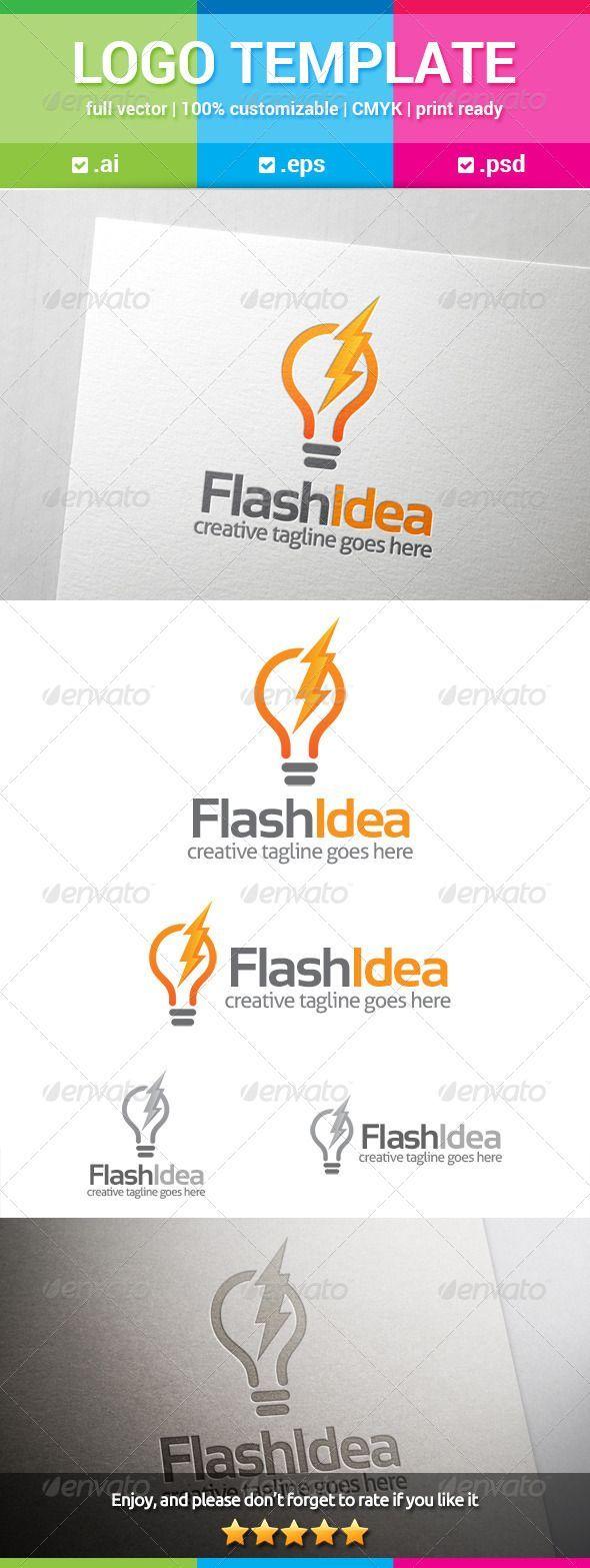 Light Bulb with Orange Circle Logo - Flash Idea logo is a light bulb with a flash or power or lightning ...