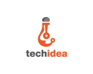 Light Bulb with Orange Circle Logo - Tech Idea Logo design design of a light bulb with circuitry