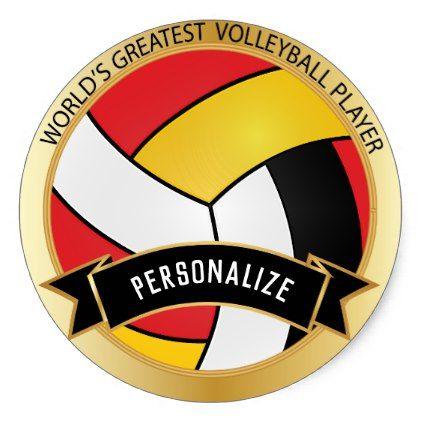 Red and Yellow Volleyball Logo - Red, Yellow, White and Black Volleyball. DIY Name Classic Round