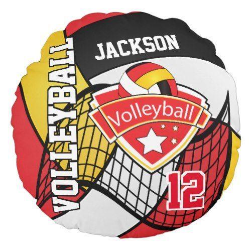 Red and Yellow Volleyball Logo - Red, White, Black and Yellow Volleyball | DIY Name Round Pillow ...
