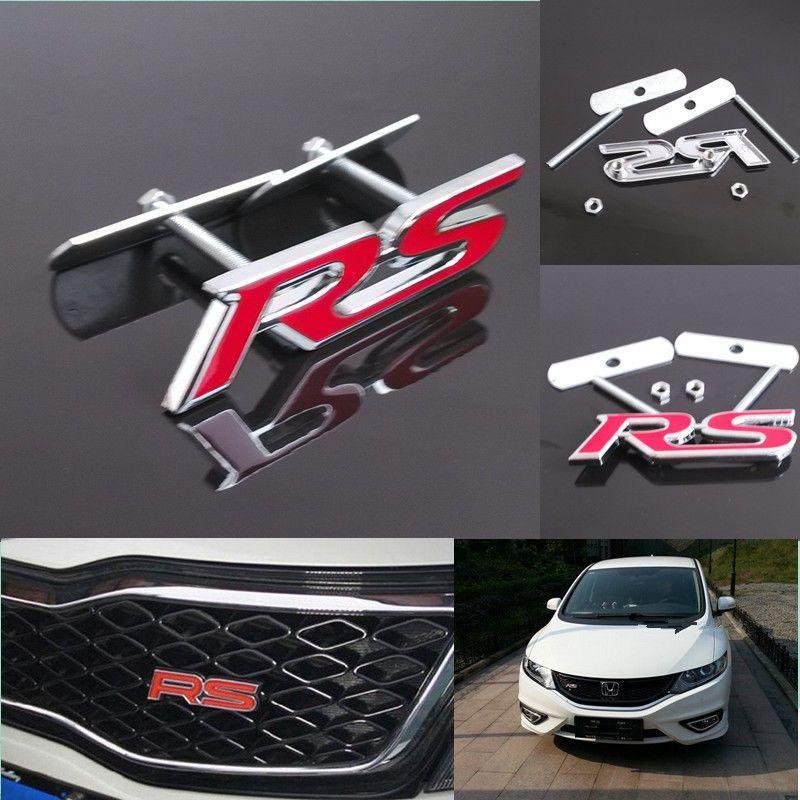 Car Grille Logo - Red 3D RS Logo Metal Badge Front Grill Grille Car Logo Emblem Deacl ...