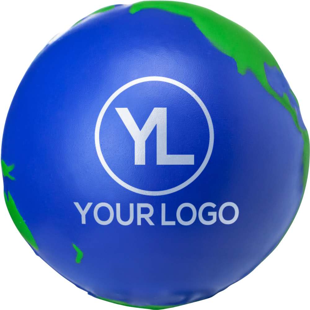 Globe Soccer Ball Logo - Promotional Economy Globe Stress Balls with Custom Logo for $0.79 Ea.