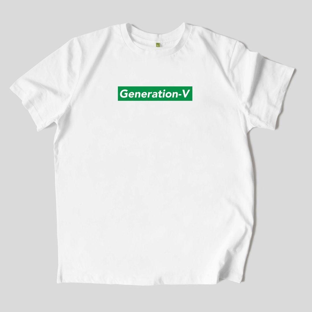 V Clothing Logo - Vegan Clothing - Generation-V T-Shirt - Green Box Logo White Tee
