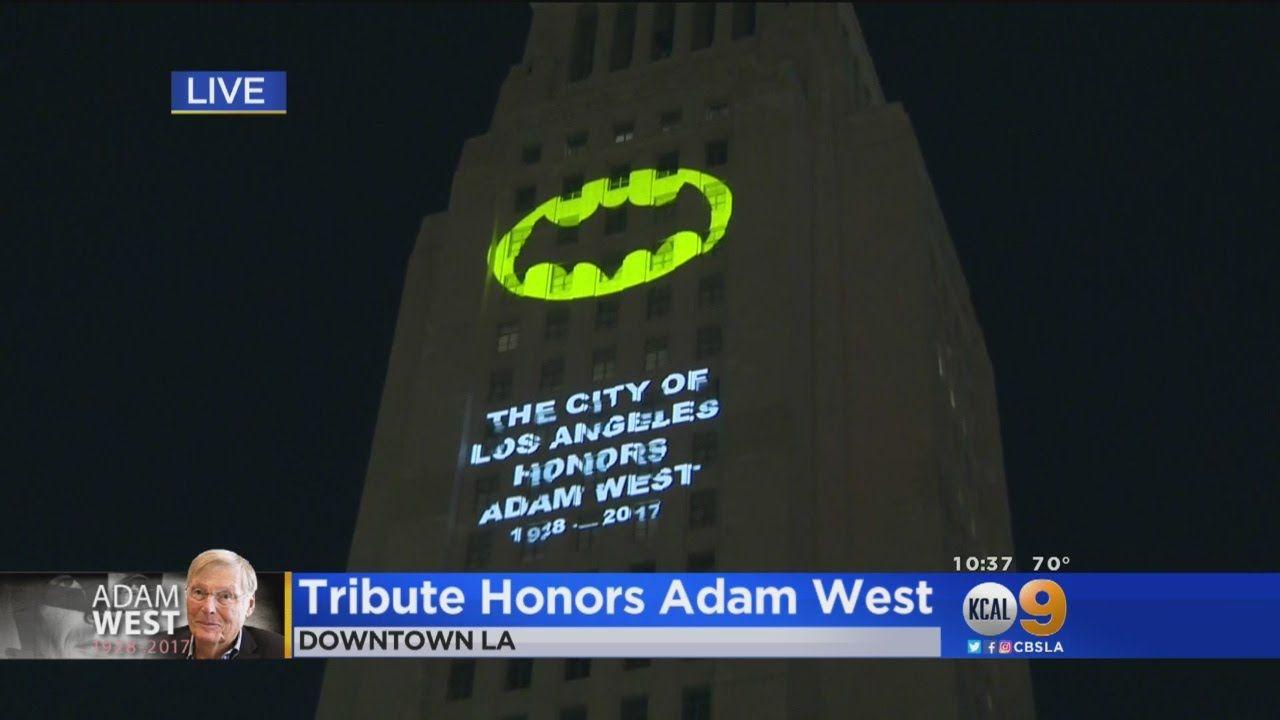 Adam West Bat Logo - LA City Hall Lights Up The Night Sky To Honor 'Batman' Adam West ...