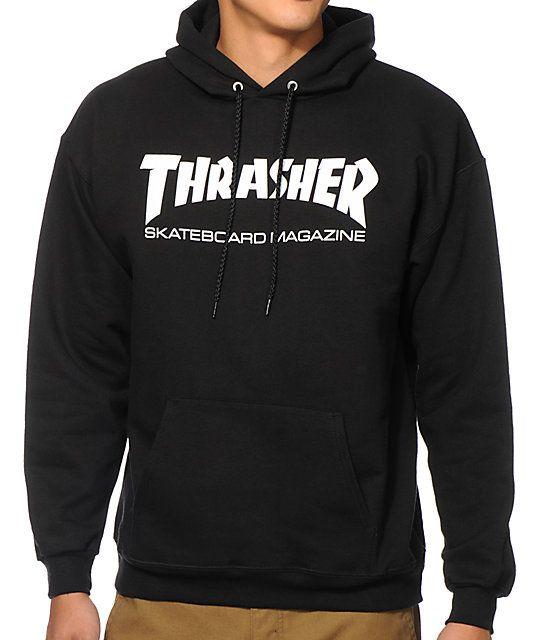 Black and White Skateboards Thrasher Logo - Thrasher Skate Mag Black Hoodie