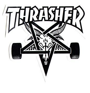 Black and White Skateboards Thrasher Logo - Thrasher Magazine Skate Goat Pentagram Skateboard Sticker 9 x 10cm
