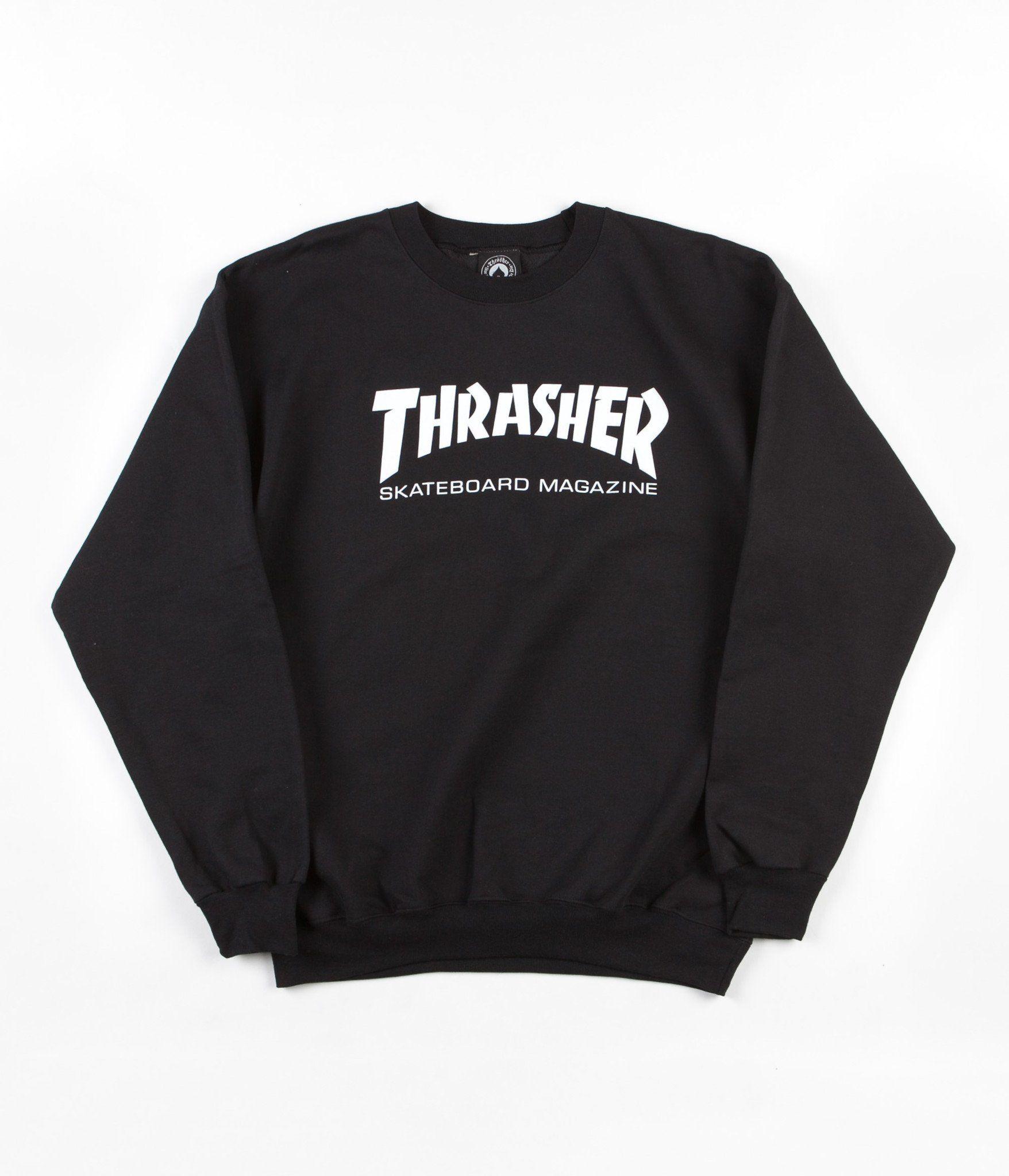 Black and White Skateboards Thrasher Logo - Thrasher Skate Mag Logo Crewneck Sweatshirt - Black | Flatspot