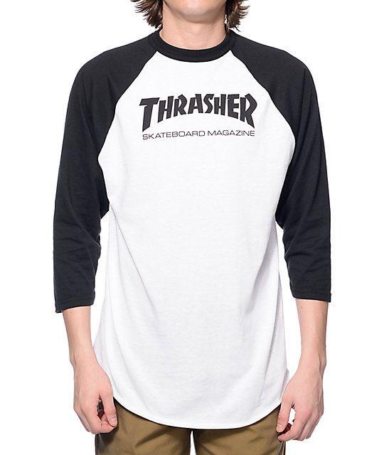 Black and White Skateboards Thrasher Logo - Thrasher Skate Mag White & Black Baseball T-Shirt | Zumiez