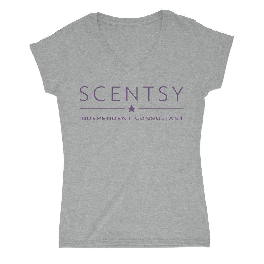 V Clothing Logo - Ladies Heather Grey Scentsy Independent Consultant V Neck T Shirt
