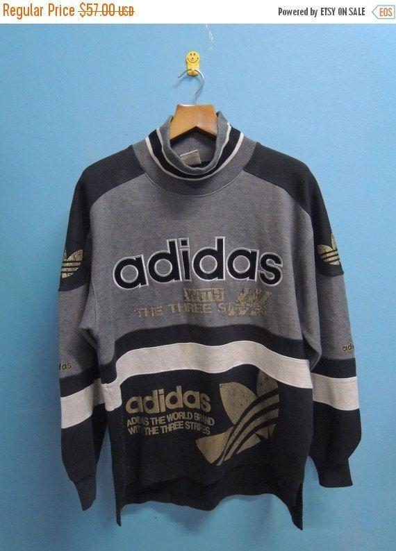 From 90 S Clothing and Apparel Logo - 90's Vintage Adidas Trefoil Big Logo Full Print Sport Sweatshirt Hip